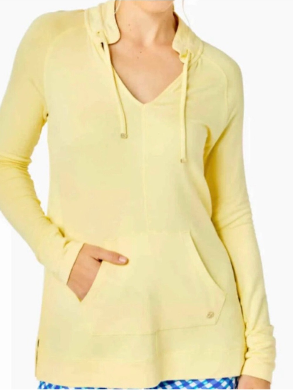 Lilly Pulitzer V-Neck Hooded Pullover in Pale Yellow
